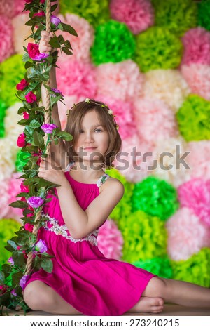smiling emotional cute adorable baby girl portrait in flowers art beauty