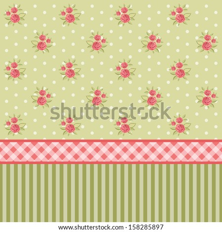 Vintage floral wallpaper with roses in shabby chic style