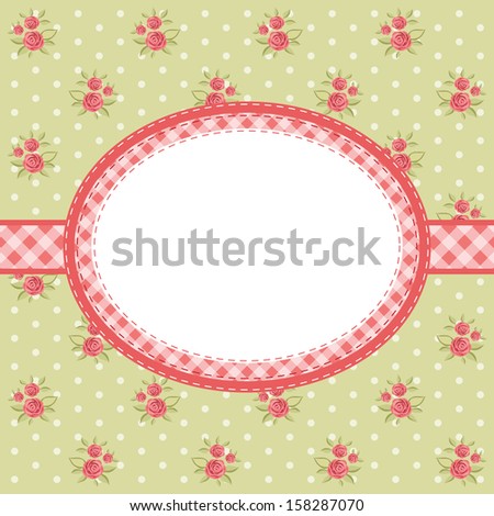 Vintage floral frame with roses in shabby chic style on dots background