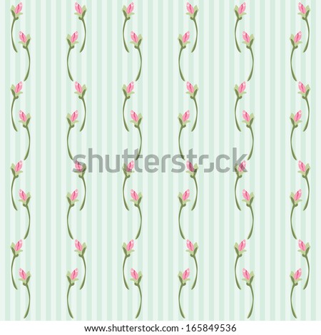 Vintage background as retro wallpaper with roses in shabby chic style on striped background