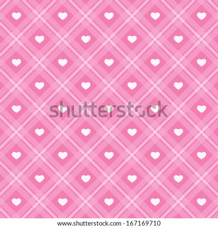Retro pattern with hearts on plaid background for valentines day decor or scrap booking