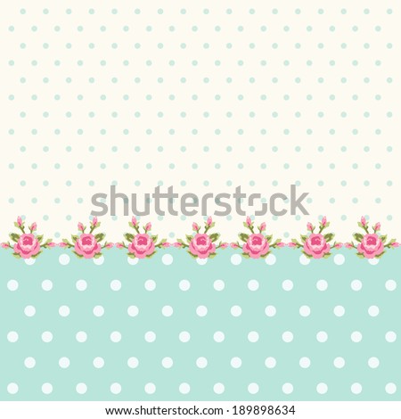 Vintage polka dots background with border of roses in shabby chic style