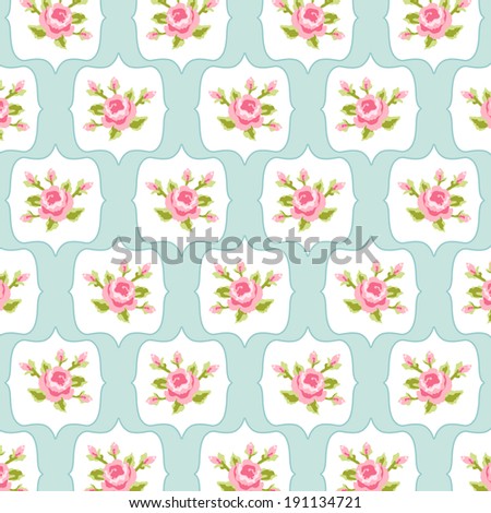 Shabby chic background with roses in frames