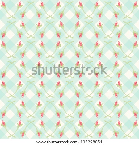 Antique background with rosebuds on gingham background
