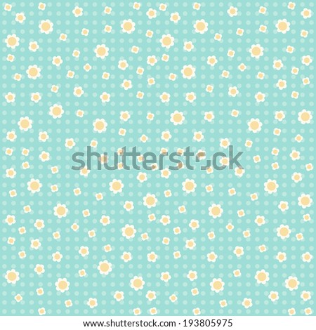 Primitive retro pattern with white daisies on polka dot background