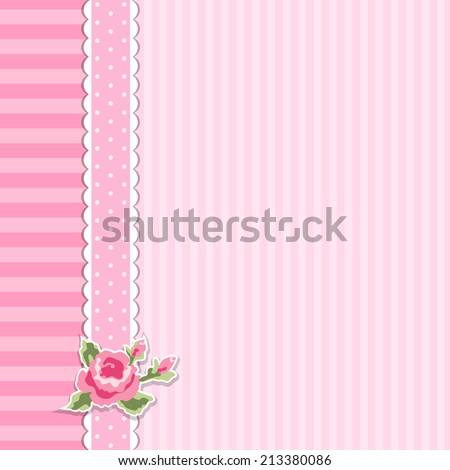 Classic vintage striped background with textile ribbon border in shabby chic style ideal as album cover or baby shower card