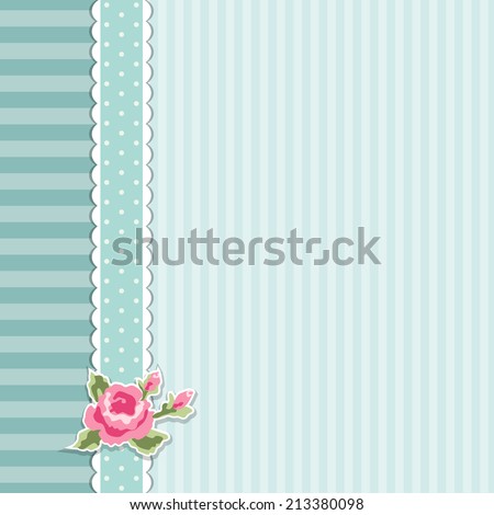 Classic vintage striped background with textile ribbon border in shabby chic style ideal as album cover or baby shower card