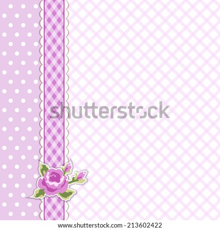 Classic vintage shabby chic background with textile ribbon border and decorative rose sticker ideal as album cover or baby shower card