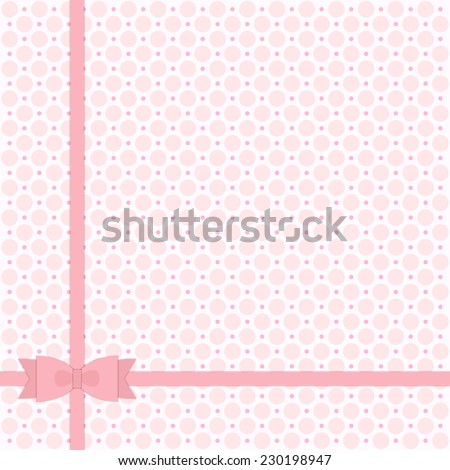 Cute retro pattern with ribbon and bow on polka dot background ideal as baby shower card