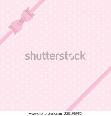Cute retro pattern with ribbon and bow on polka dot background ideal as baby shower card