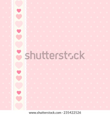 Cute primitive retro pattern with lace ribbon with hearts on polka dots background, ideal as album cover, or as baby shower or valentines day background