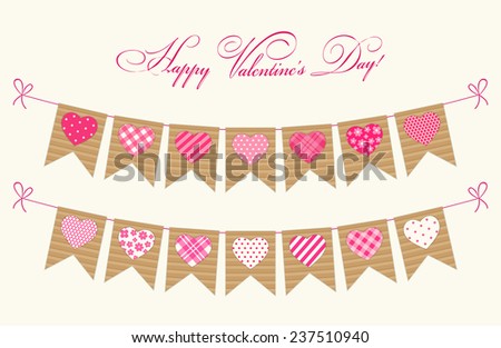 Cute festive retro bunting flags with different hearts ideal for Valentines day or as wedding decoration
