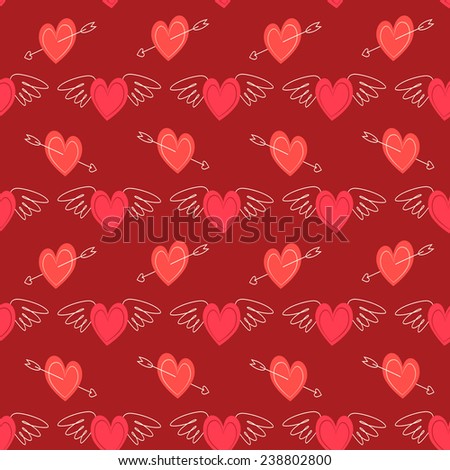 Primitive seamless retro pattern with hearts, arrows and wings, ideal as Valentine\'s background