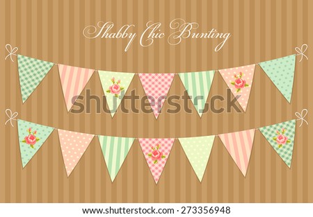 Cute vintage shabby chic textile bunting flags in pastel colors ideal for baby shower, wedding, birthday, bridal shower, retro party etc