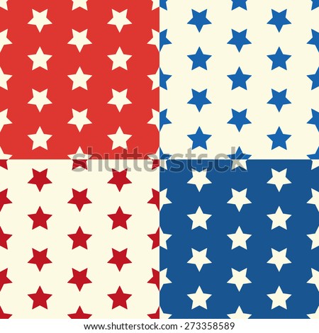 Set of seamless patriotic patterns with stars in traditional colors ideal for wrapping paper