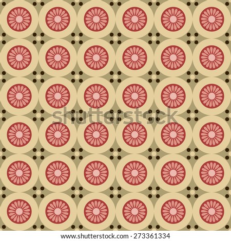 Primitive retro seamless pattern with circles and dots in country style, can be used as interior textile, country clothes fabrics, retro wallpaper or tiles design etc