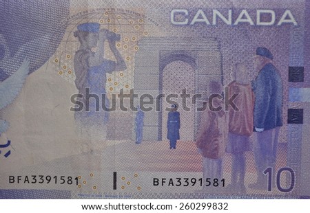 Canadian currency note of value 10