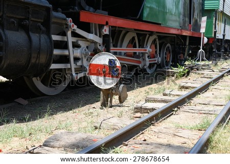 Big Cast Iron Rail Wheels of train on railway track