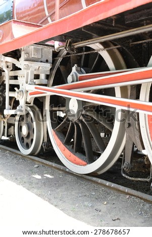 Big Cast Iron Rail Wheels of train on railway track