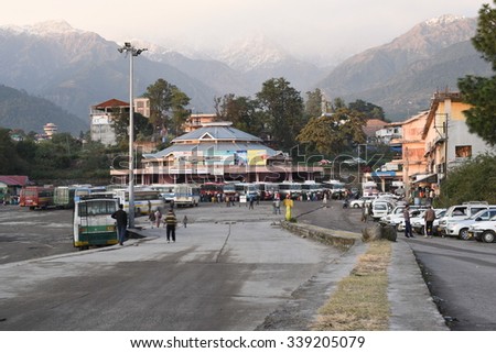 Editorial: Palampur, Himachal Pradesh, India: Nov 10th, 2015: Local Bus Stop at pretty Hill Station in Himachal, palampur is well connected to other neighboring states like Delhi, Haryana, Punjab