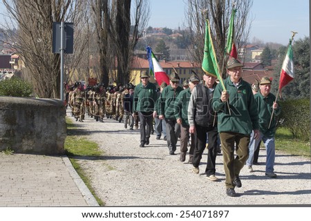 Lurago d'Erba (Italy) March 16, 2014 - The first meeting of sharpshooters veterans manifestation of national character, parade and arrival of associations from different countries in the square