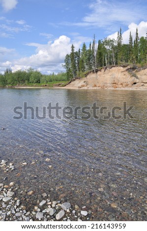 North river landscape. Summer landscape of one of the rivers of the Northern slope of the Polar Urals.
