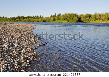 The Ural river. River Northern landscape, clean water and environmental grace.