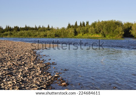 The Ural river. River Northern landscape, clean water and environmental grace.
