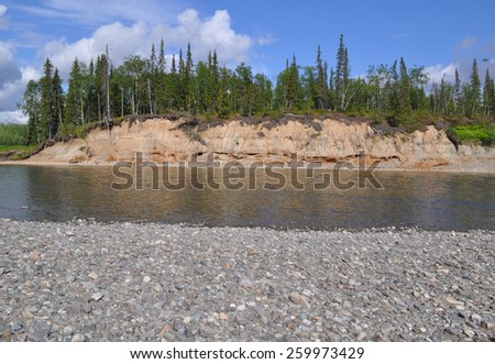 North river landscape. Summer landscape of one of the rivers of the Northern slope of the Polar Urals.