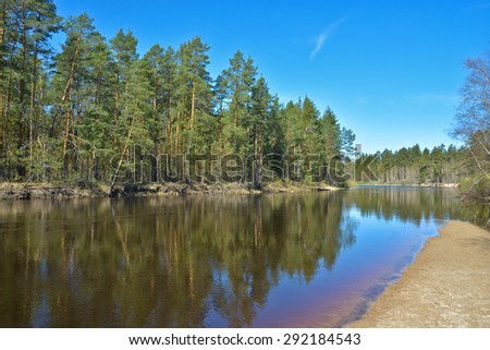 May on the forest river. Spring river landscape in the national Park of Central Russia.