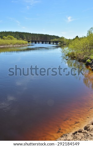 May morning at the forest river. Spring river landscape in the national Park of Central Russia.