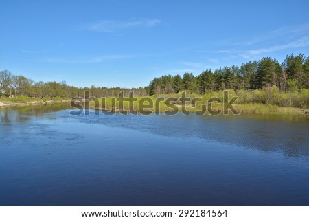 May on the forest river. Spring river landscape in the national Park of Central Russia.