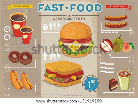 Fast food info graphics vector background Elegance Retro Cards for Fast Food Menu Fast food info graphics vector background Elegance Retro Cards for Fast Food Menu