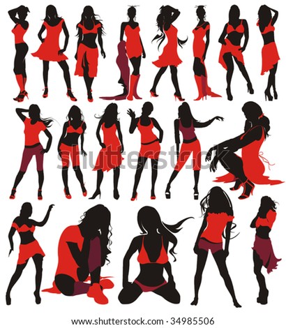 Sexy girls group elegance silhouettes, set of fashion Women Collection - 19 figures.