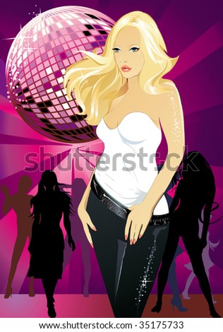 Silhouette of dancing girl. Party