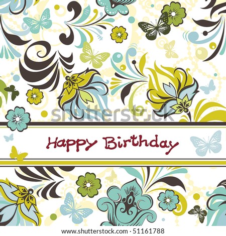  Elegance Greeting card design. Happy Birthday background with flowers.