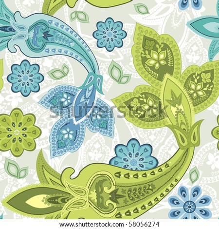 stock vector : Seamless floral pattern abstract flowers, paisley decoration.