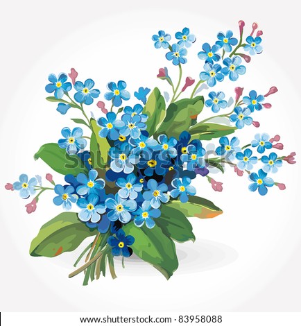 Elegance illustration with forget-me-not flowers bouquet isolated on white background. Color design elements.