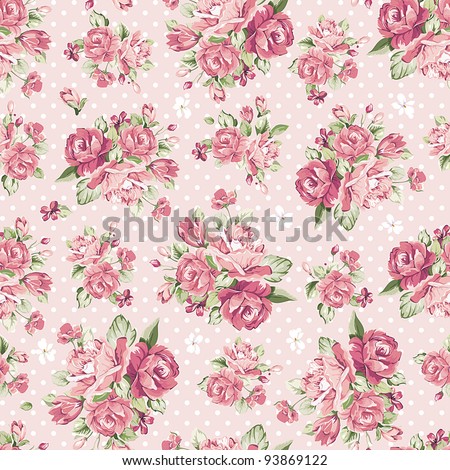 Beautiful Seamless color rose pattern on pink background, vector illustration
