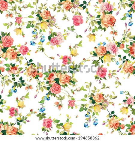Classic seamless vintage flower pattern on white background