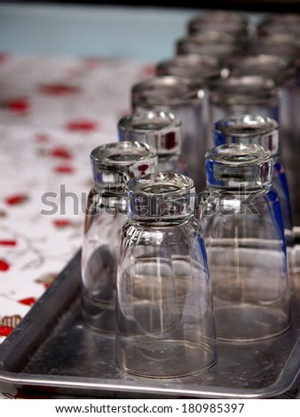 glasses a table with home country style decorative tablecloth prepare for a dinner party