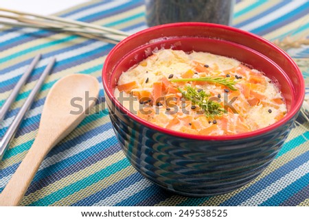 Steamed Egg with shrimp In a bowl, Japan