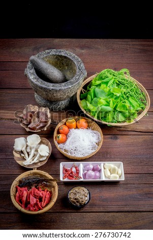Ingredients of the food native to northern Thailand (kangpakseaw)