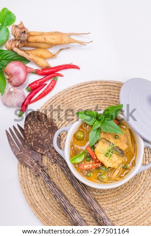 Thai food fish curry with herbs