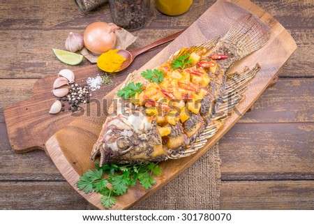 Thai Food : Ingredients of Fish fried with Chili Sweet Sauce