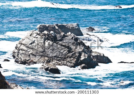 Big rock in the ocean with waves hitting (nice scenic)