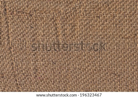 Photograph of Burlap canvas coarse grain, crumpled, grunge texture sample.