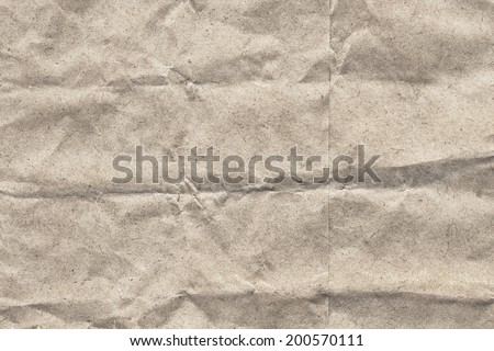 Photograph of recycle off white paper grocery bag, coarse grain, crumpled grunge texture - detail