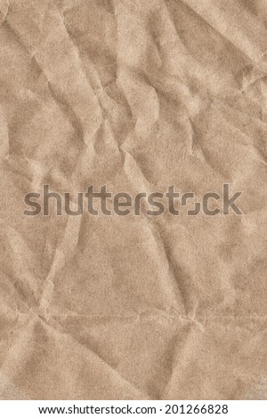 Photograph of old recycle Brown Kraft paper grocery bag, coarse grain, crushed, crumpled, grunge texture sample - detail