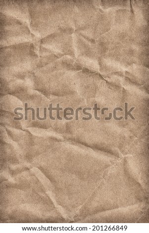 Photograph of old recycle Brown Kraft paper grocery bag, coarse grain, crushed, crumpled, grunge texture sample - detail